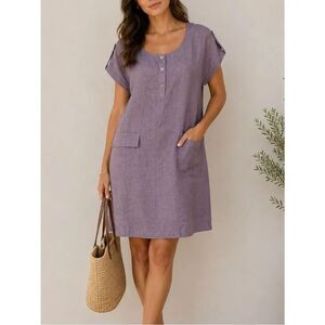 Chalet Linen Lavender Color Short Sleeve Dress Size S